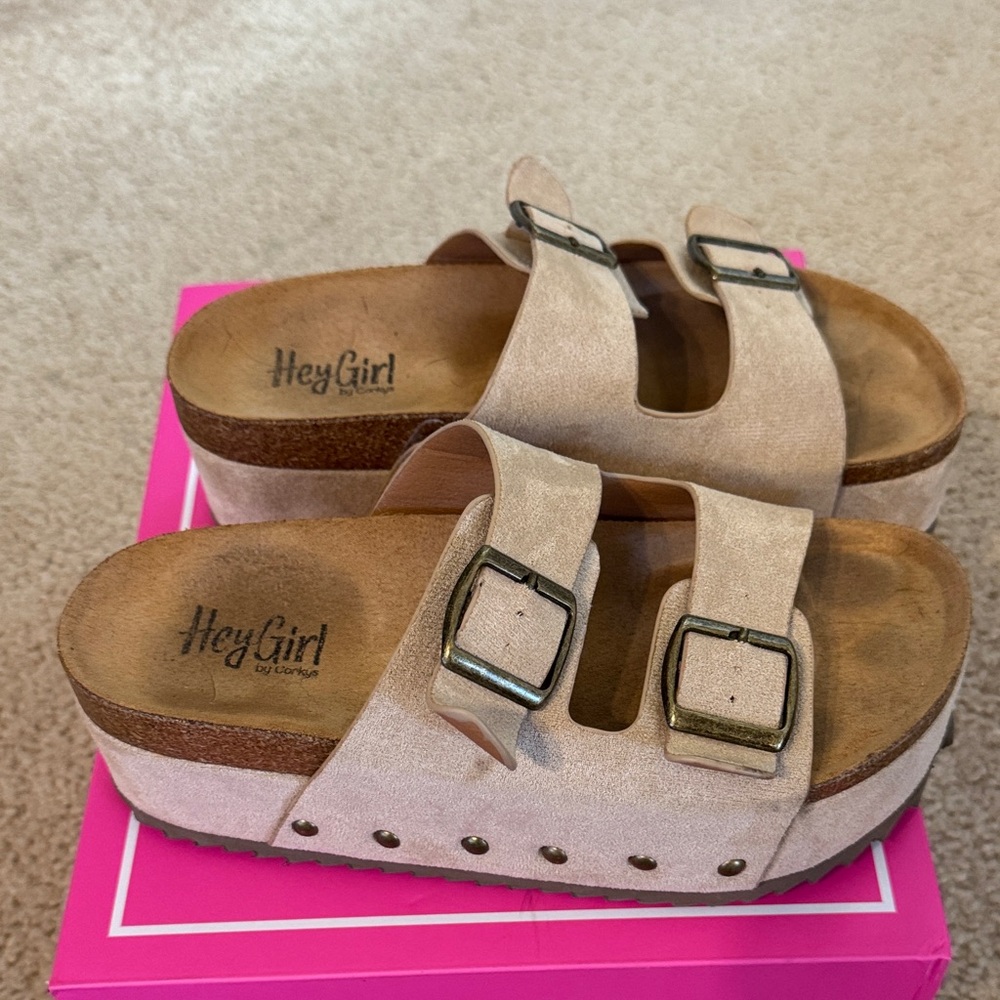 Hey Girl by Corkys Tan Platform Sandals